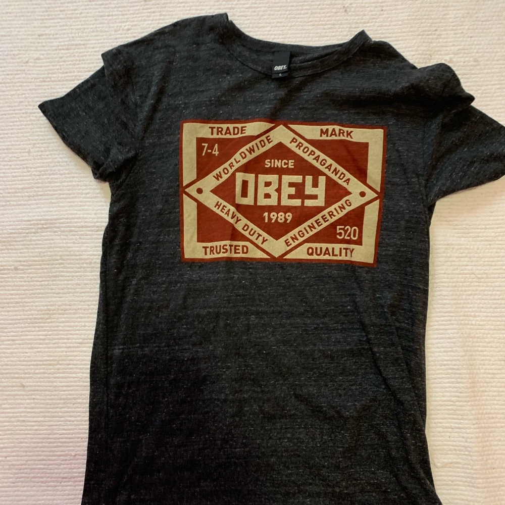 Men’s large obey grey gray obey shirt red